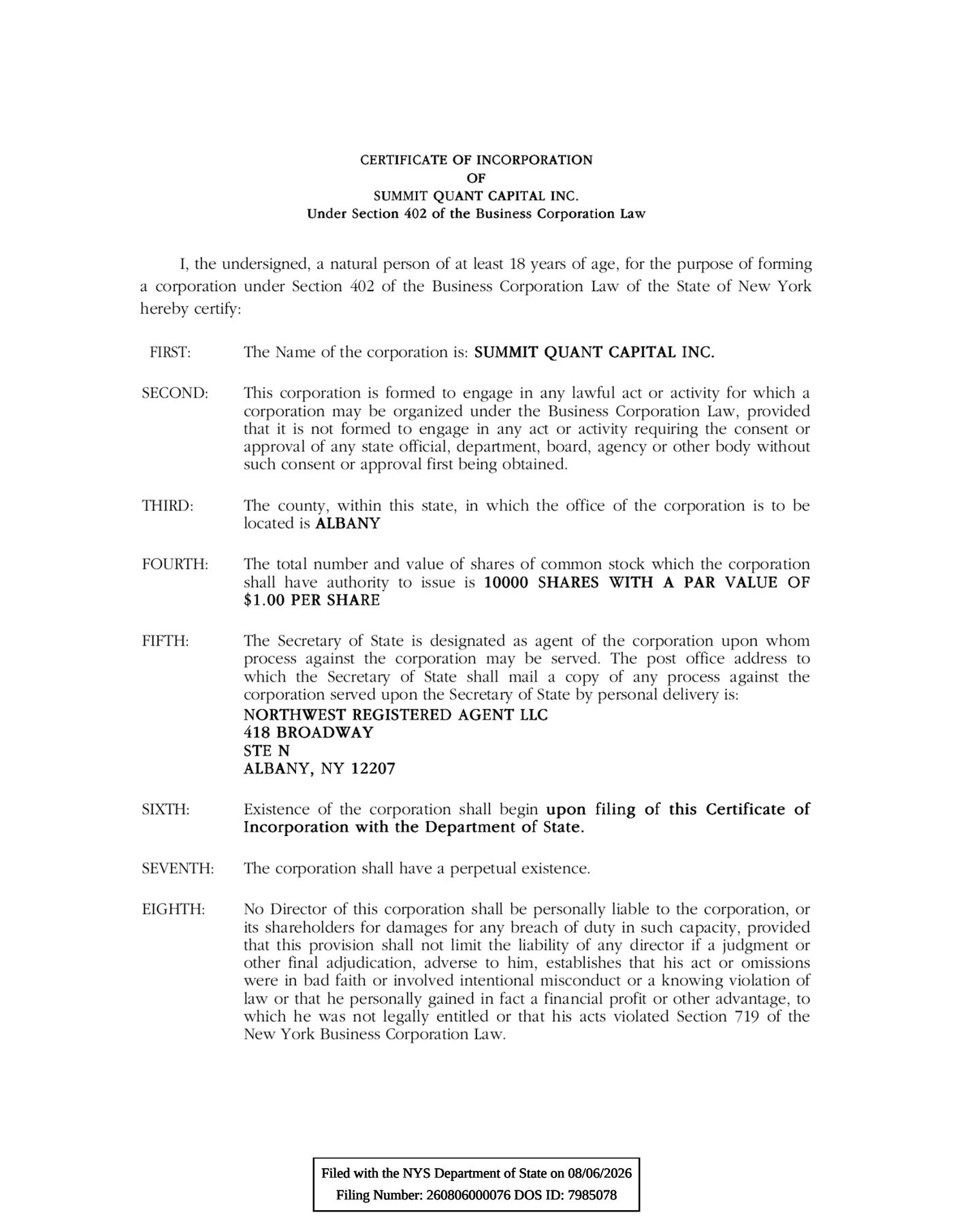 Certificate of Document Filed - Page 1