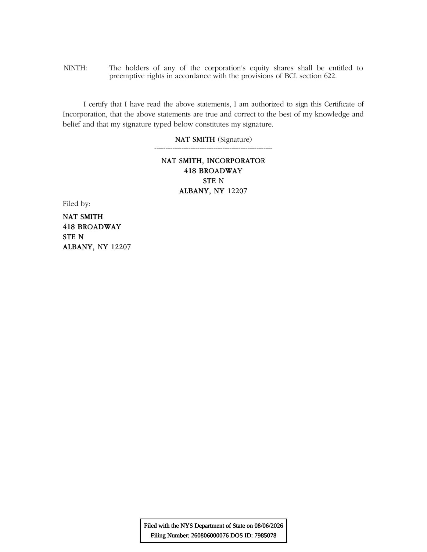 Certificate of Document Filed - Page 2
