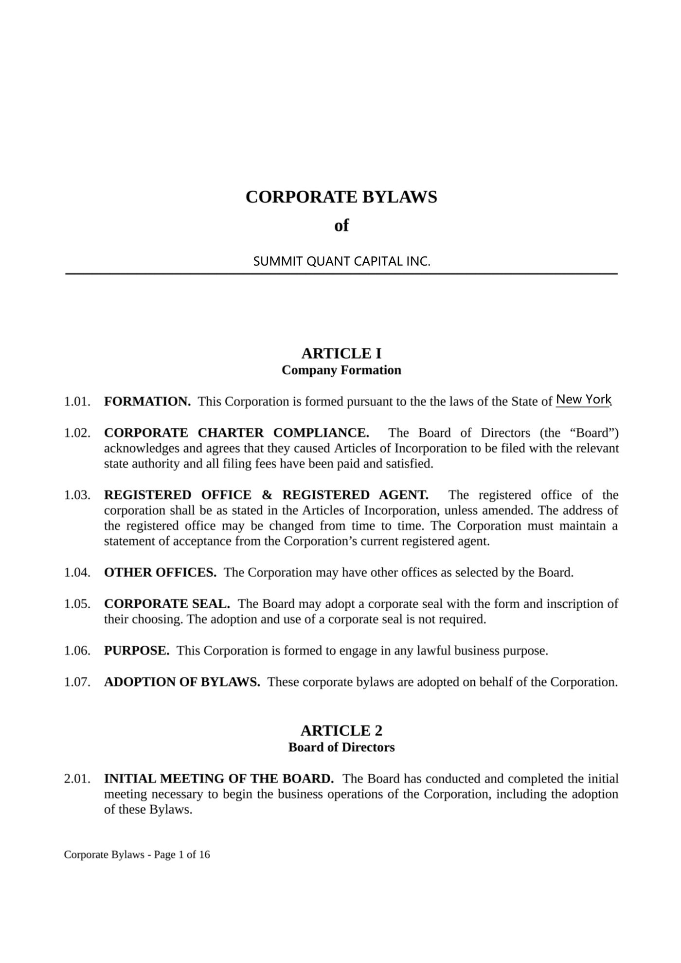 Corporate Bylaws - Page 1