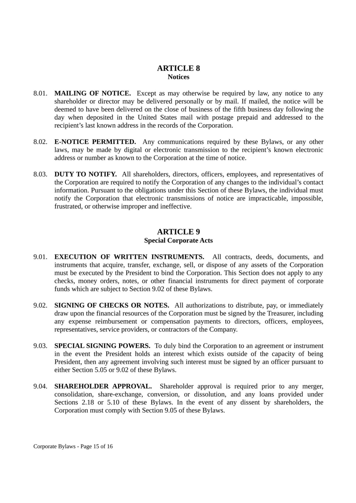 Corporate Bylaws - Page 15